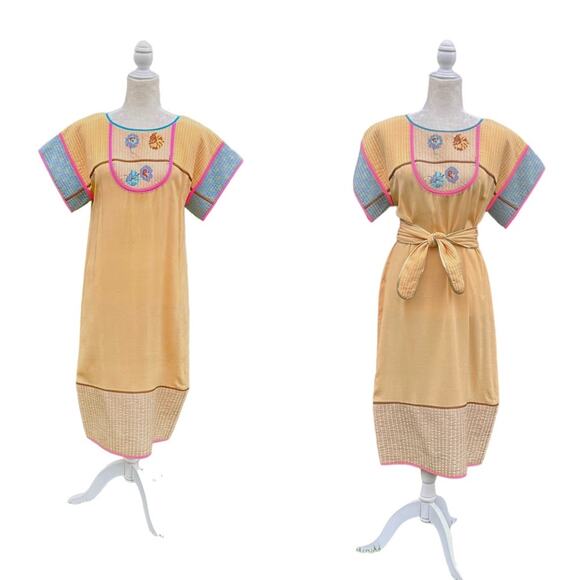 Vintage 60s 70s Geoffrey Beene Quilted Floral Shift Dress and Belt CONDITION - Picture 1 of 11
